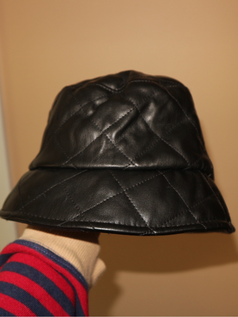 Quilted Black Faux Leather Bucket Hat